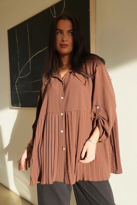 Suki Pleat Smock Blouse Chocolate /6=